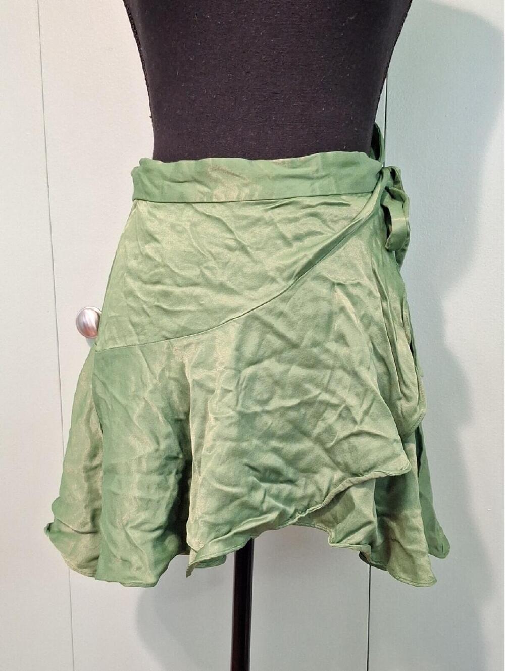 Zara Grass Green Shiny Wrap Skirt Size Small Boho Fairycore
